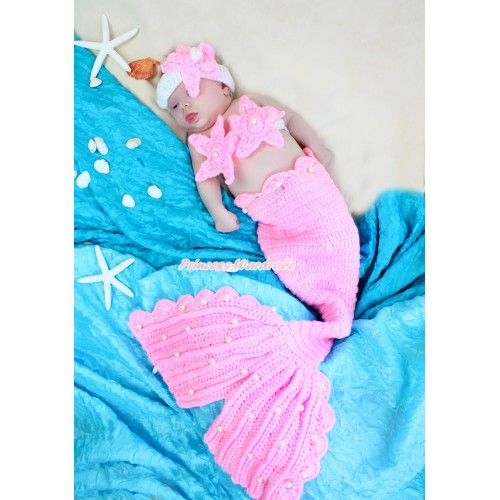 Light Pink Starfish Mermaid Photo Prop Crochet Newborn Baby Custome C295